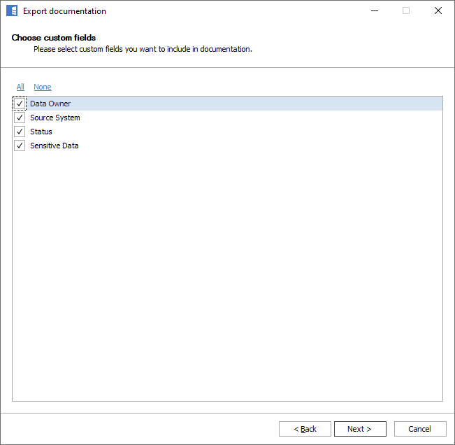 Choose custom fields to export